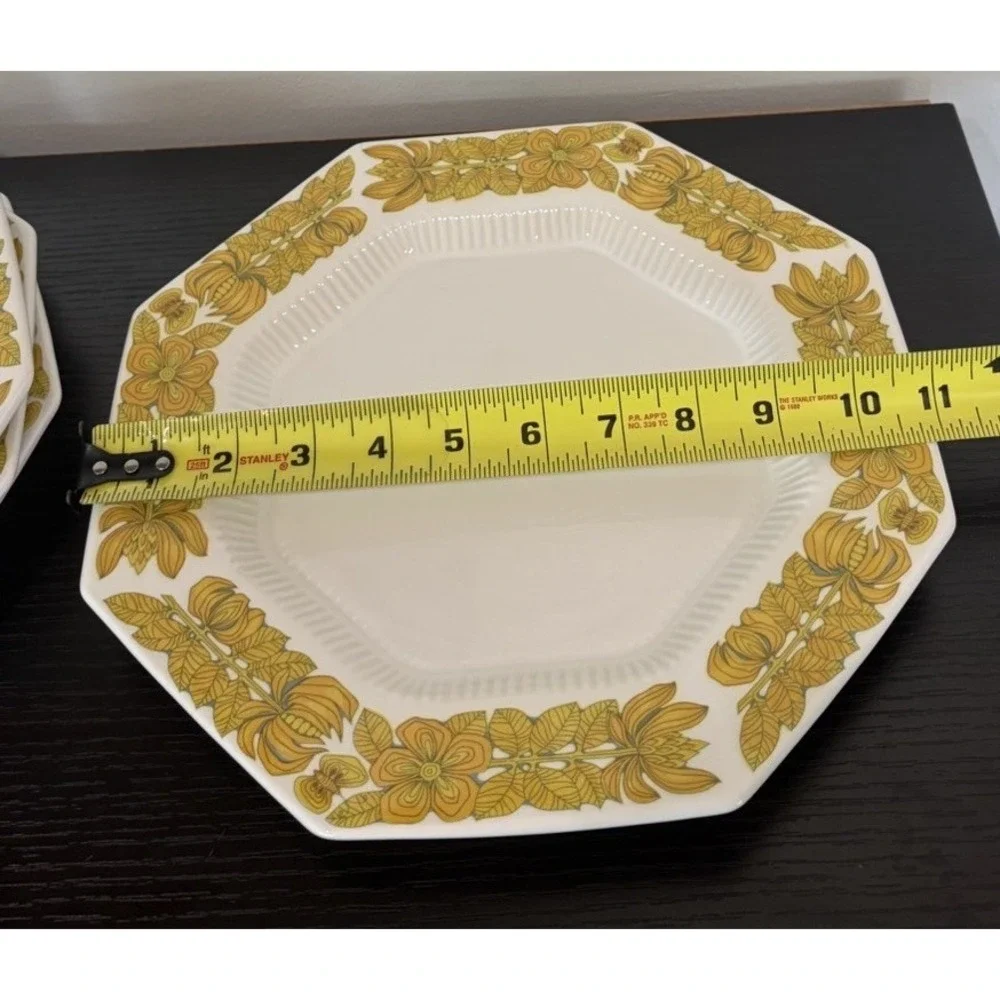 Vintage Set of 4 Yellow Bouquet Dinner Plates Independence Ironstone Japan 11